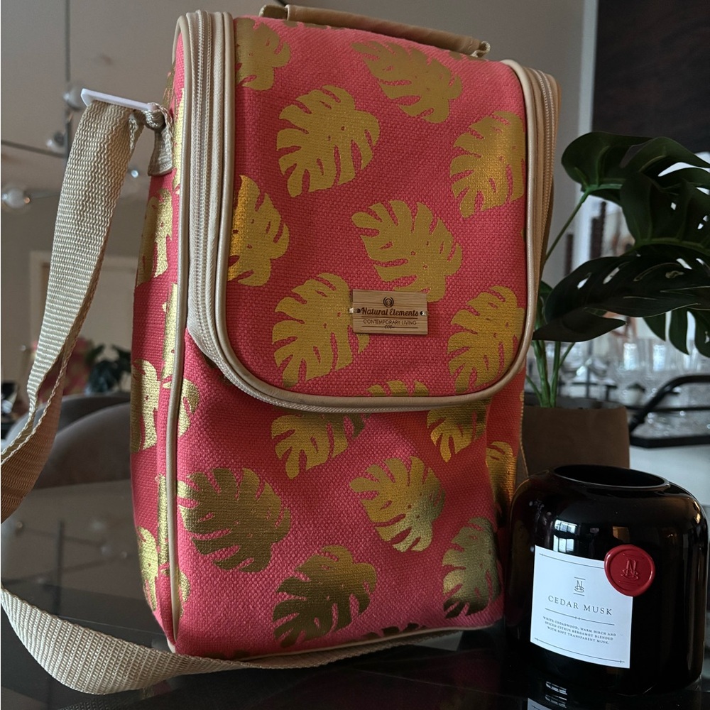 Coral Tote Bag with Gold Leaf Print
